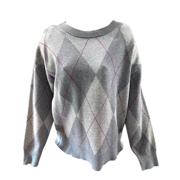 TAHARI Women’s Argyle Crewneck Sweater, Gray - Picture 1 of 6